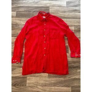 Archipelago Size L Red Linen Button Up Casual Summer Beach Shirt Plaid Collar